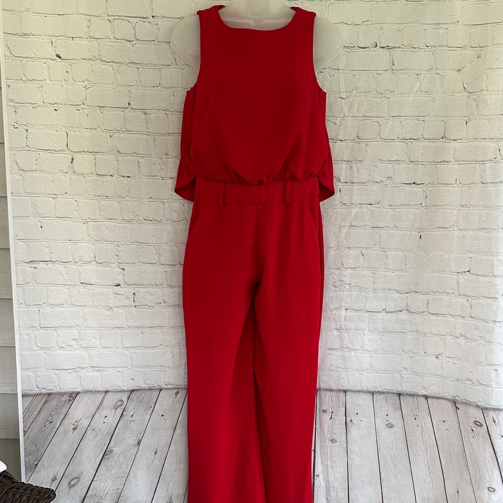 Trina Turk Red Sleeveless - Elegant Wide-Leg Women’s Jumpsuit draped back